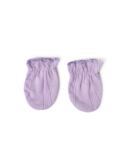 Mi Arcus Lavender Cap, Booties & Mittens Set-Solid-Cotton-For Infants