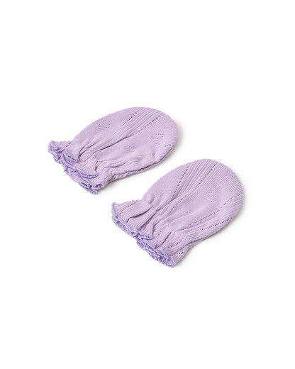 Mi Arcus Lavender Cap, Booties & Mittens Set-Solid-Cotton-For Infants