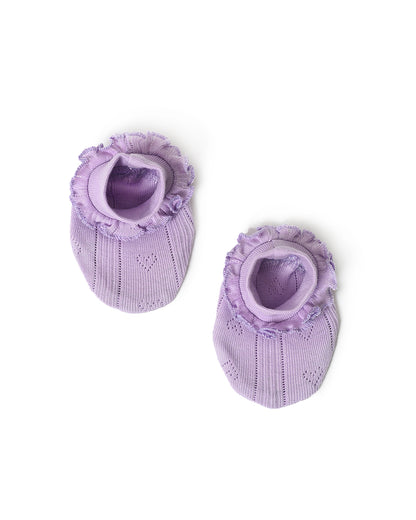 Mi Arcus Lavender Cap, Booties & Mittens Set-Solid-Cotton-For Infants