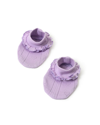 Mi Arcus Lavender Cap, Booties & Mittens Set-Solid-Cotton-For Infants