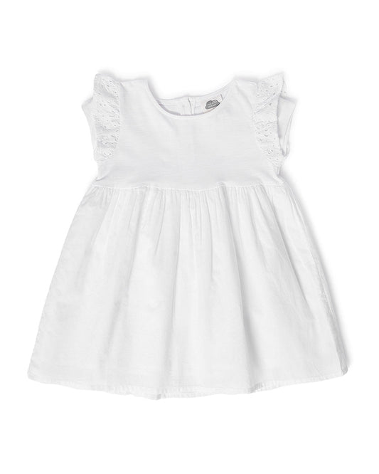 Mi Arcus White Frock Dress-Solid-Cotton-For Infants