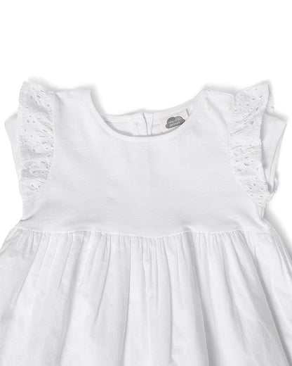 Mi Arcus White Frock Dress-Solid-Cotton-For Infants