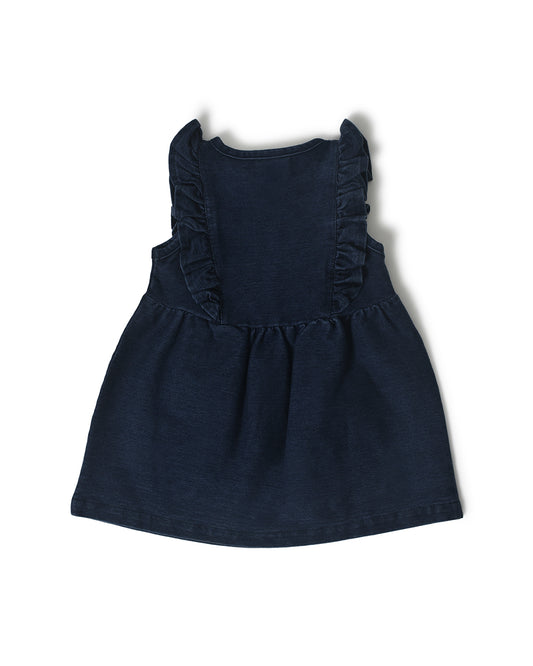 Mi Arcus Blue Frock Dress-Solid-Cotton-For Infants