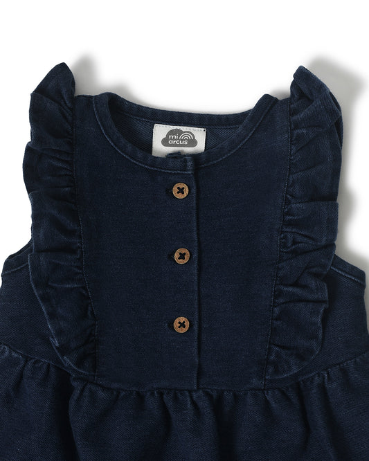 Mi Arcus Blue Frock Dress-Solid-Cotton-For Infants