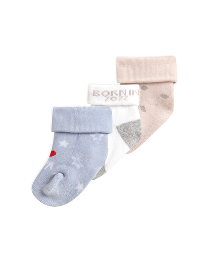 Mi Arcus Blue, White & Pink Socks-Printed-Cotton-Pack of 3-For Infants