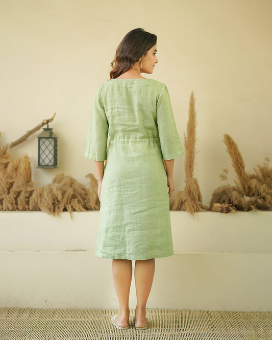 Ellementree Pistachio Maternity Nursing Dress-Solid Color-Premium European Linen-V Neck-Long Sleeves-Bump Friendly-Extra 5% Off duckduckbaby Ellementree Pistachio Maternity Nursing Dress-Solid Color-Premium European Linen-V Neck-Long Sleeves-Bump Friendly-Extra 5% Off duckduckbaby