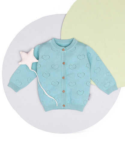 Mi Arcus Blue Cardigan-Solid with Self Design-Cotton-For Infants