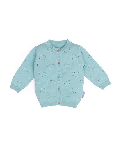 Mi Arcus Blue Cardigan-Solid with Self Design-Cotton-For Infants