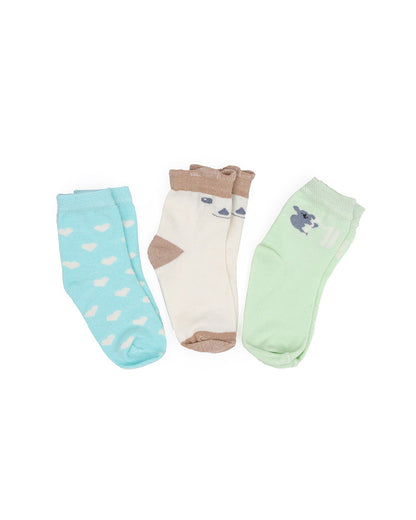 Mi Arcus Blue, Brown & Green Ribbed Socks-Printed-Cotton-Pack of 3-For Infants