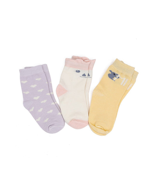 Mi Arcus Purple, Pink & Yellow Socks-Printed-Cotton-Pack of 3-For Infants