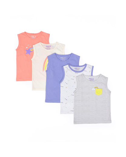 Mi Arcus Multicolored Vest-Printed-Cotton-Pack of 5-For Infants