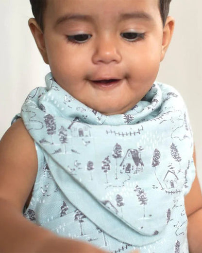 Cocoon Care Bamboo Muslin Bib + Wash Cloth-Farmhouse-Reversible-With Easy Snap Buttons-For Infants