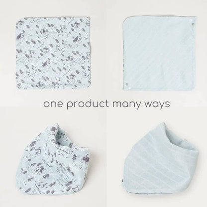 Cocoon Care Bamboo Muslin Bib + Wash Cloth-Farmhouse-Reversible-With Easy Snap Buttons-For Infants