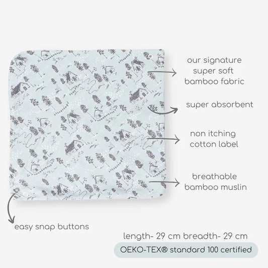 Cocoon Care Bamboo Muslin Bib + Wash Cloth-Farmhouse-Reversible-With Easy Snap Buttons-For Infants