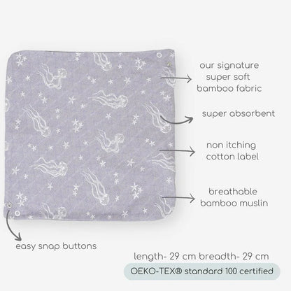 Cocoon Care Bamboo Muslin Bib + Wash Cloth-Ocean-Reversible-With Easy Snap Buttons-For Infants