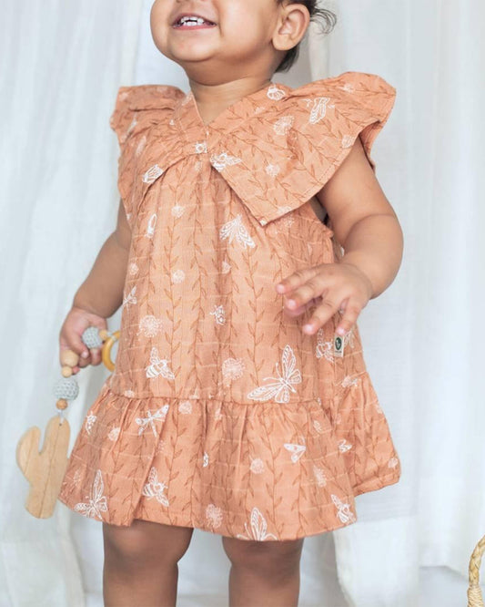 Cocoon Care Burnt Orange Frock Dress-Bugs and Butterfly-Bamboo Muslin-For Infants