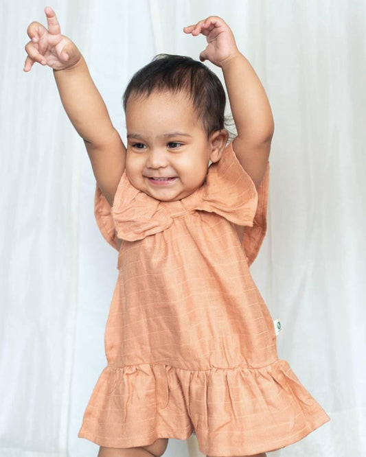 Cocoon Care Orange Frock Dress-Solid-Bamboo Muslin-For Infants