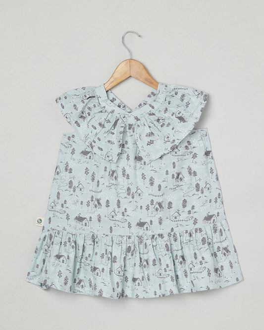 Cocoon Care Sky Blue Frock Dress-Farm House-Bamboo Muslin-For Infants