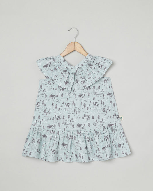 Cocoon Care Sky Blue Frock Dress-Farm House-Bamboo Muslin-For Infants