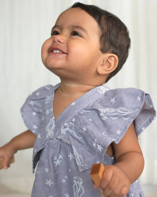 Cocoon Care Lavender Frock-Ocean-Bamboo Muslin-For Infants