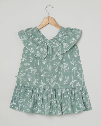 Cocoon Care Sage Green Frock Dress-Tropical-Bamboo Muslin-For Infants