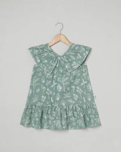 Cocoon Care Sage Green Frock Dress-Tropical-Bamboo Muslin-For Infants