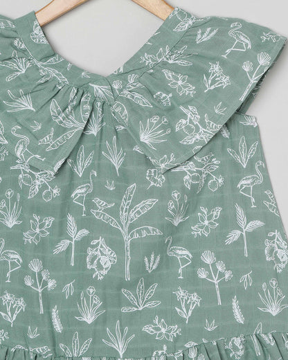 Cocoon Care Sage Green Frock Dress-Tropical-Bamboo Muslin-For Infants