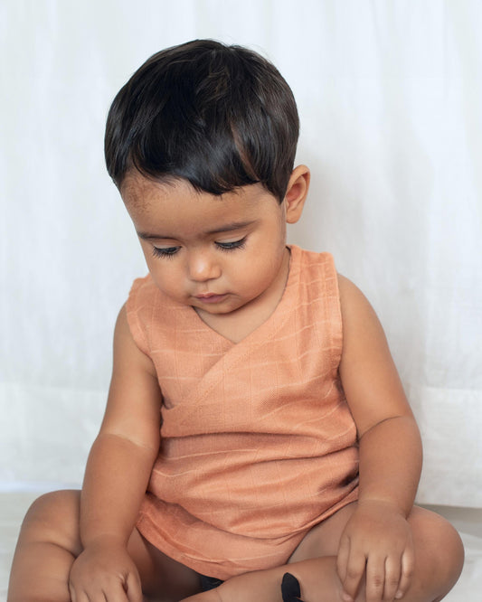 Cocoon Care Burnt Orange Kimono Vest-Solid-Bamboo Muslin-For Infants