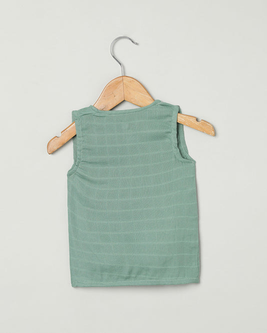 Cocoon Care Sage Green Kimono Vest-Solid-Bamboo Muslin-For Infants