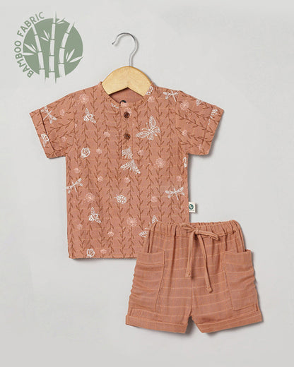 Cocoon Care Orange T-shirt & Shorts Set-Bugs and Butterfly-Bamboo Muslin-For Infants