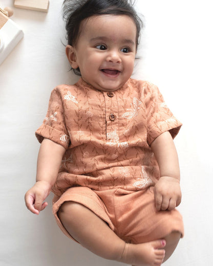 Cocoon Care Orange T-shirt & Shorts Set-Bugs and Butterfly-Bamboo Muslin-For Infants