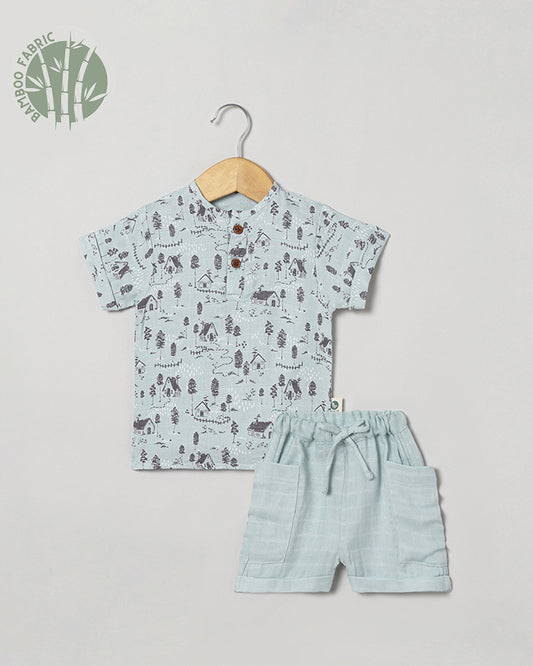 Cocoon Care Sky Blue T-shirt & Shorts Set-Farm House-Bamboo Muslin-For Infants