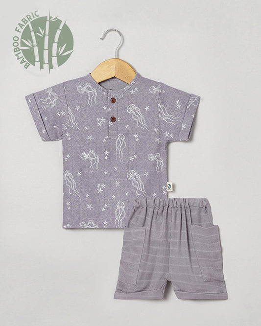 Cocoon Care Lavender T-shirt & Shorts Set-Ocean-Bamboo Muslin-For Infants