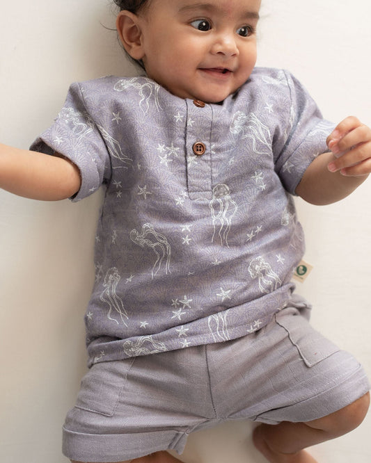 Cocoon Care Lavender T-shirt & Shorts Set-Ocean-Bamboo Muslin-For Infants