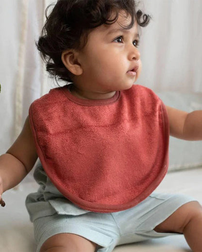 Cocoon Care Bamboo Terry Bib-Brick Red-With Adjustable Velcro-For Infants
