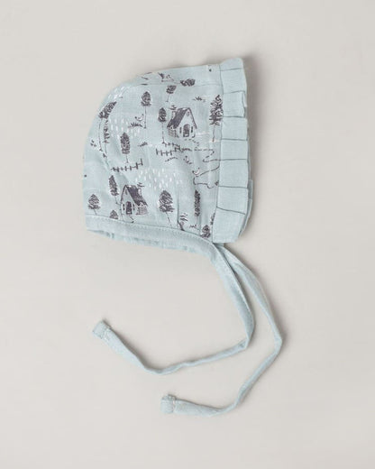 Cocoon Care Sky Blue Bonnet Cap-Farm House-Bamboo Muslin-For Infants