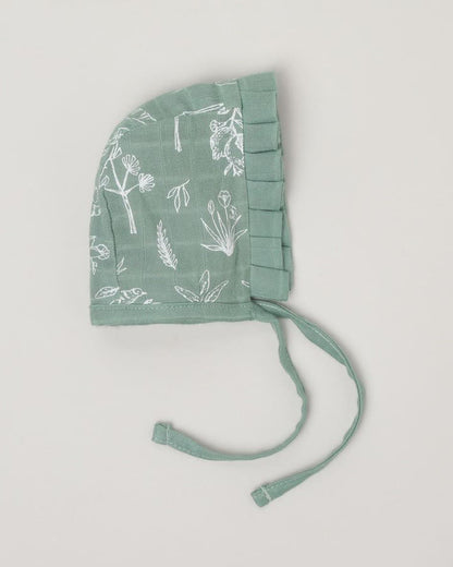 Cocoon Care Sage Green Bonnet Cap-Tropical-Bamboo Muslin-For Infants