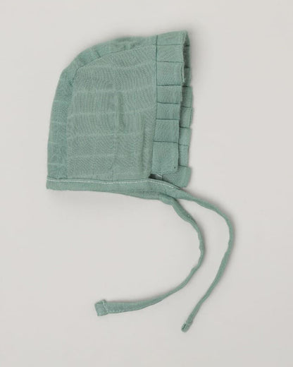 Cocoon Care Sage Green Bonnet Cap-Tropical-Bamboo Muslin-For Infants