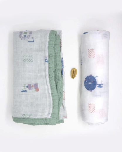 Cocoon Care Swaddle & Blanket Combo Pack-Bamboo Muslin-For Infants