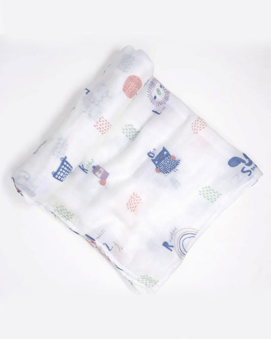 Cocoon Care Learn Abc White Swaddle-Bamboo Muslin-Infant Wraps