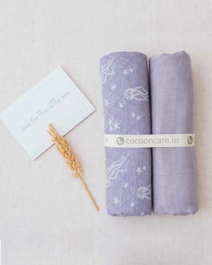 Cocoon Care Lavender Ocean & Lavender Swaddle-Bamboo Muslin-Pack of 2-Infant Wraps