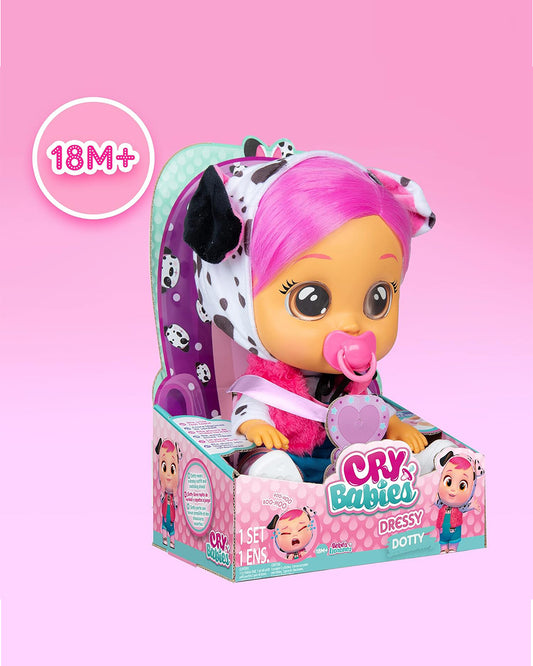 IMC Cry Babies Dressy Dotty Doll-With Magical Tears & 10 Realistic Baby Sounds-12M+