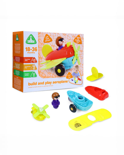 ELC Build & Play Aeroplane Vehicle Toy-Pull Back & Go-9M+