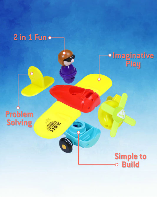 ELC Build & Play Aeroplane Vehicle Toy-Pull Back & Go-9M+