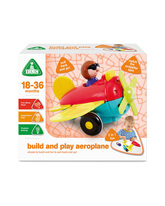 ELC Build & Play Aeroplane Vehicle Toy-Pull Back & Go-9M+