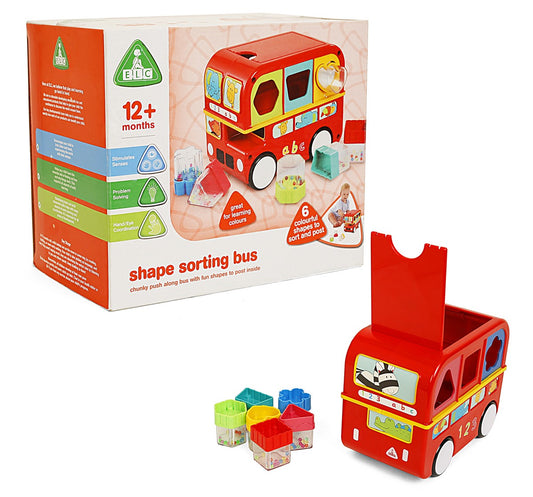 ELC Shape Sorting Bus Red-Includes 6 Colorful Shapes-Improves Hand Eye Coordination-Shape Sorter & Stacker-Learning & Educational Toys-12M+