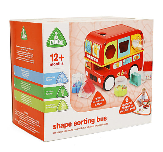 ELC Shape Sorting Bus Red-Includes 6 Colorful Shapes-Improves Hand Eye Coordination-Shape Sorter & Stacker-Learning & Educational Toys-12M+