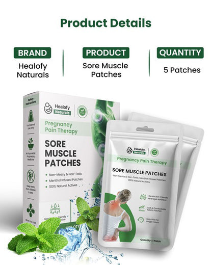 Healofy Naturals Sore Muscle Patch-Pregnancy Pain Relief Therapy-Count-5 Patches