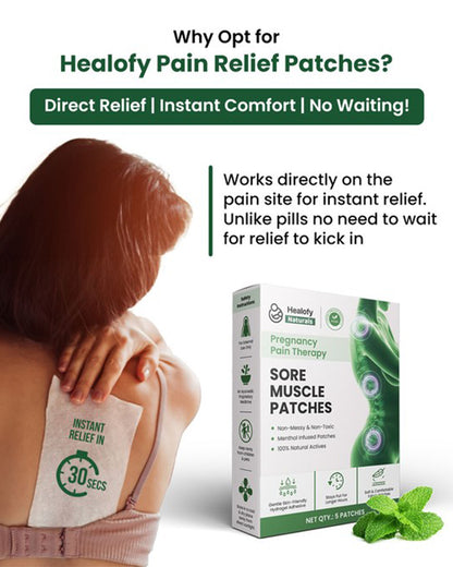 Healofy Naturals Sore Muscle Patch-Pregnancy Pain Relief Therapy-Count-5 Patches