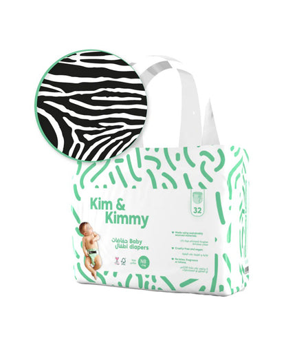 Kim & Kimmy Zebra Taped Diapers-NB (Upto 5Kg)-With Wetness Indicator